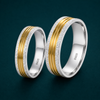 S925 Sterling Silver Triple Gold Line Couple Bands
