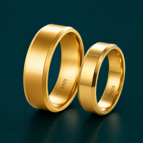 S925 Sterling Silver Classic Gold Finish Couple Band