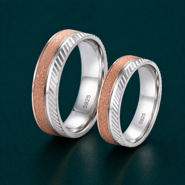 S925 Sterling Silver Rose Gold Texture Couple Band