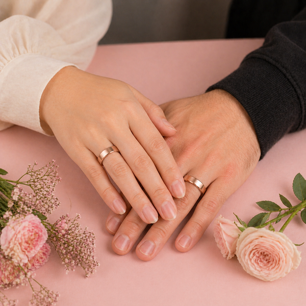 S925 Sterling Silver Rose Gold Minimal Couple Bands