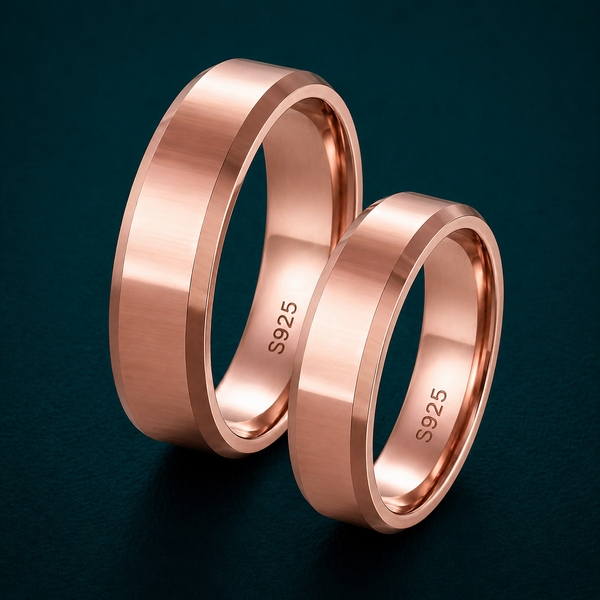 S925 Sterling Silver Rose Gold Minimal Couple Bands