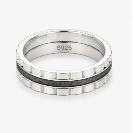 Stylish S925 Sterling Silver Black Inlay Couple Bands
