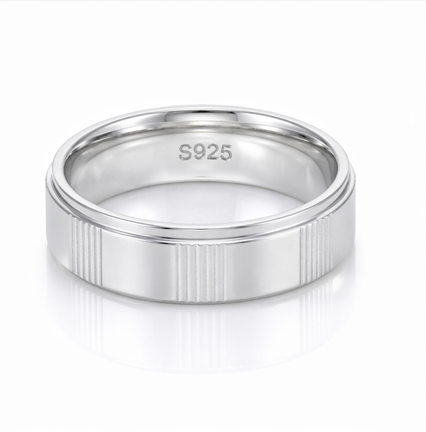 Elegant S925 Sterling Silver Striped Segment Couple Bands