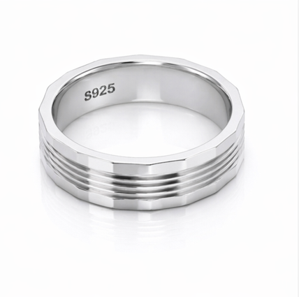 Premium S925 Sterling Silver Multi-Line Matte & Polish Couple Bands