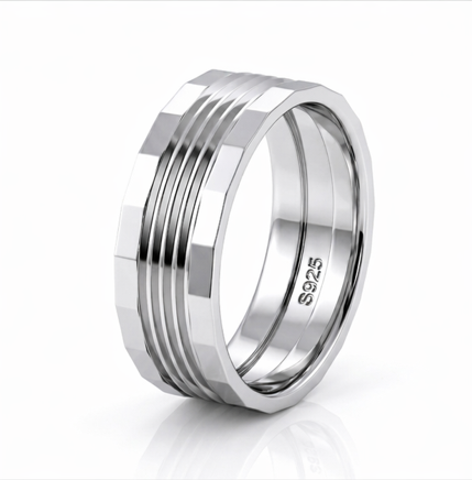 Premium S925 Sterling Silver Multi-Line Matte & Polish Couple Bands