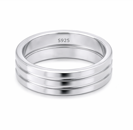 Classic S925 Sterling Silver Triple Groove Couple Bands