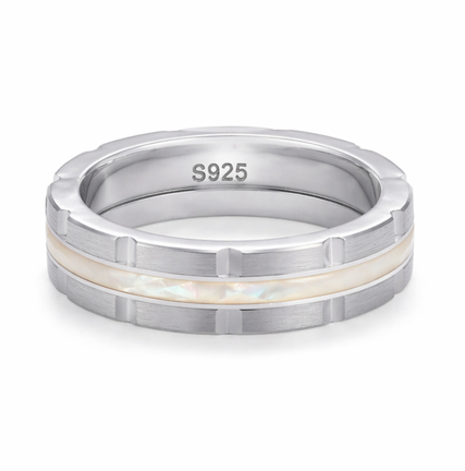 S925 Sterling Silver Mother of Pearl Inlay Couple Bands