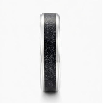 S925 Sterling Silver Black Galaxy Inlay Couple Bands