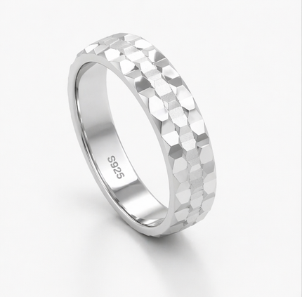 S925 Sterling Silver Diamond-Cut Faceted Couple Bands