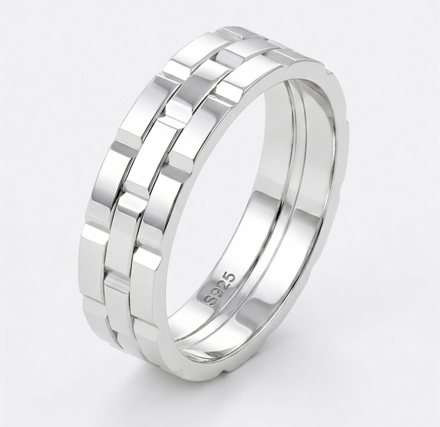 S925 Sterling Silver Interlock Pattern Couple Bands