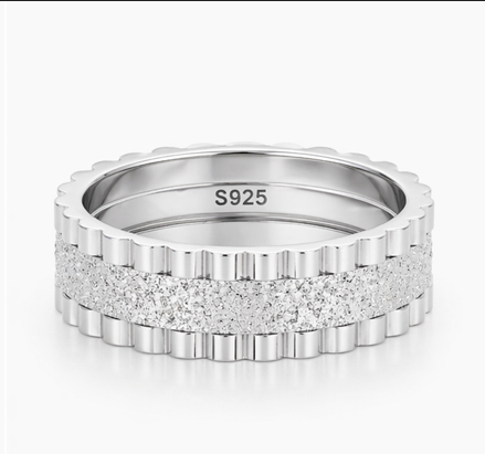 S925 Sterling Silver Textured Sparkle Couple Bands