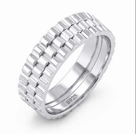 S925 Sterling Silver Chain Texture Couple Bands