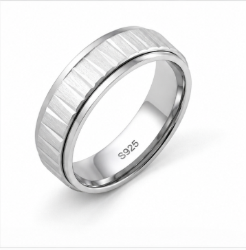 S925 Sterling Silver Dual Texture Line Couple Bands