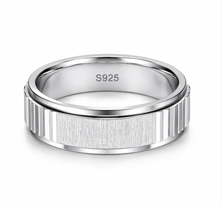 S925 Sterling Silver Dual Finish Striped Couple Bands