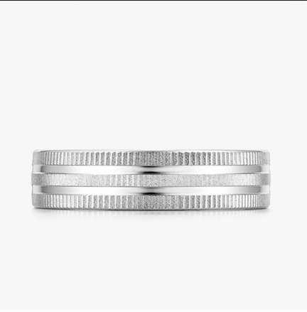 S925 Sterling Silver Multi-Line Textured Couple Bands