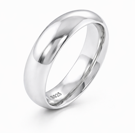 S925 Sterling Silver Classic Dome Couple Bands
