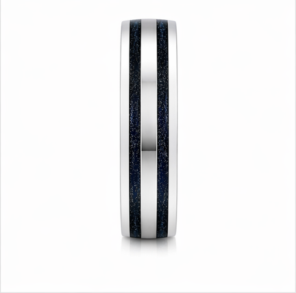Premium S925 Sterling Silver Couple Bands with Dual Blue Inlay Stripes