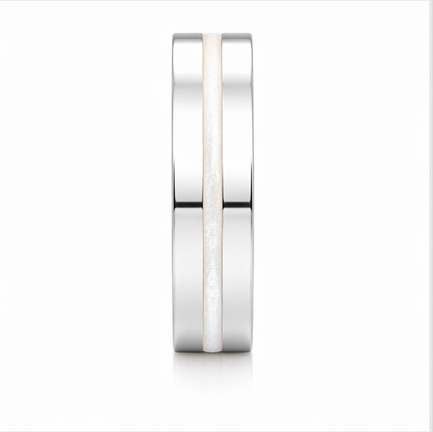Classic S925 Sterling Silver Couple Bands with Subtle Cream Inlay