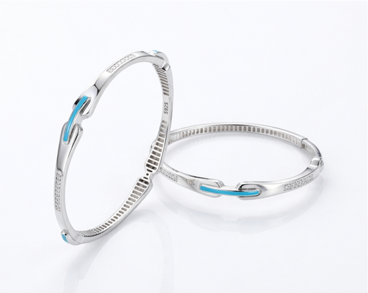 Minimal Blue Accent Designer Bangles β 925 Sterling Silver Sleek Bangles Set
