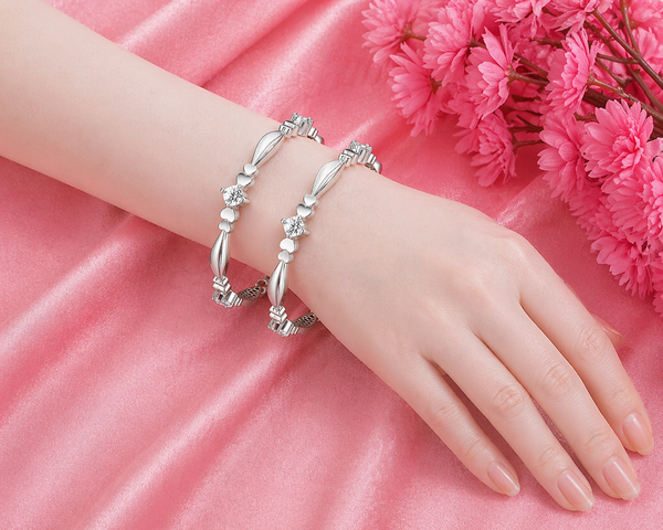 925 Sterling Silver Heart Design Bangles for Women