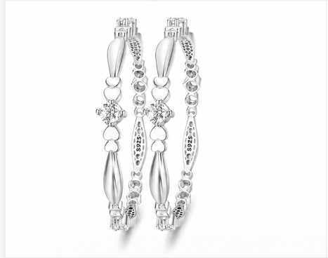 925 Sterling Silver Heart Design Bangles for Women