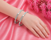 Rivadhy S925 Sterling Silver Art-Deco Bangles – Blue Mosaic & Stone-Studded Geometric Bangle Set