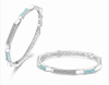 Rivadhy S925 Sterling Silver Art-Deco Bangles – Blue Mosaic & Stone-Studded Geometric Bangle Set