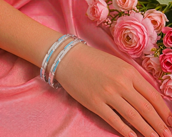 Luxury Turquoise Inlay Diamond-Studded Bangles β 925 Sterling Silver Designer bangles