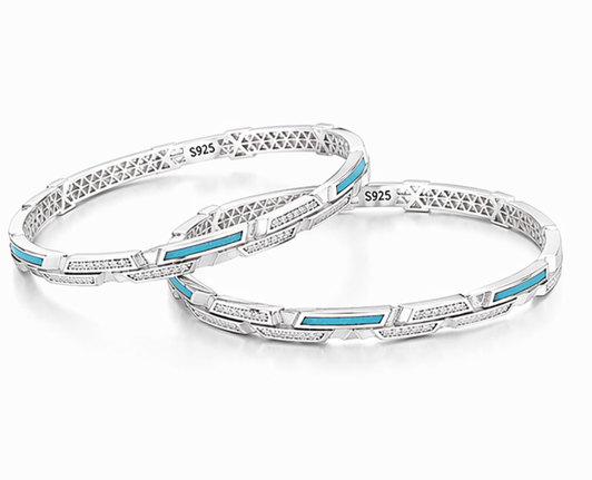 Luxury Turquoise Inlay Diamond-Studded Bangles β 925 Sterling Silver Designer bangles