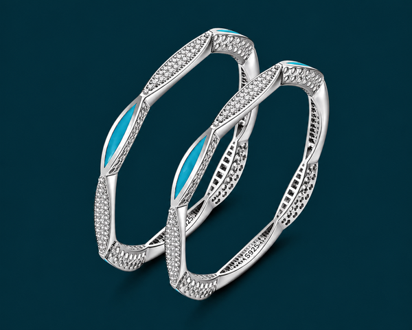 Premium Turquoise Accent Diamond-Studded Bangles