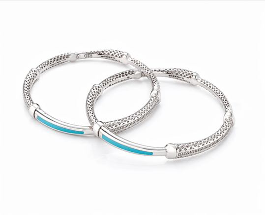 Elegant Blue Inlay Textured Bangles – 925 Sterling Silver Designer Bangles Set