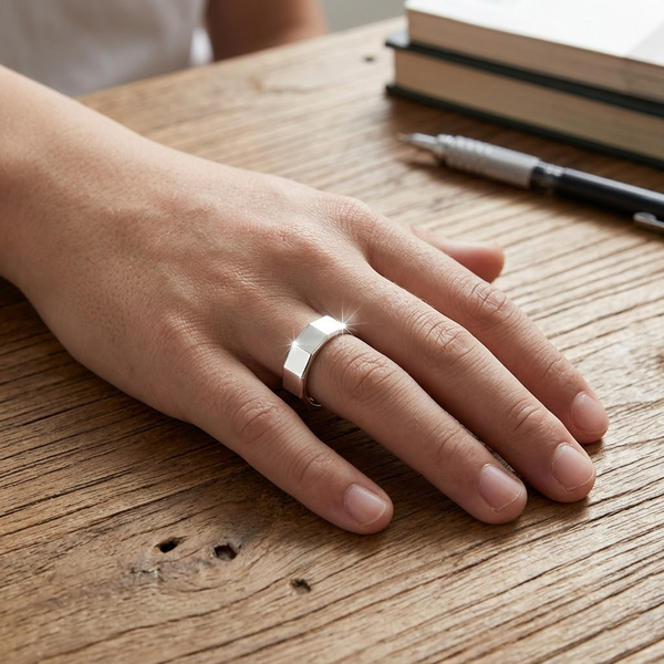 Diagonal Line Texture 925 Sterling Silver Ring