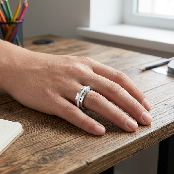 Dual Finish Faceted 925 Sterling Silver Ring