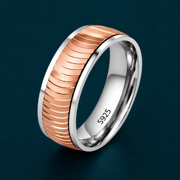 Rose Gold Ribbed Texture Ring 925 Sterling Silver