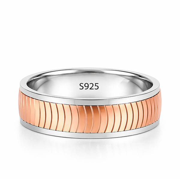 S925 Sterling Silver Rose Gold Ribbed Couple Bands