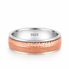 Rose Gold Sandblast & Faceted Edge Ring 925 Sterling Silver