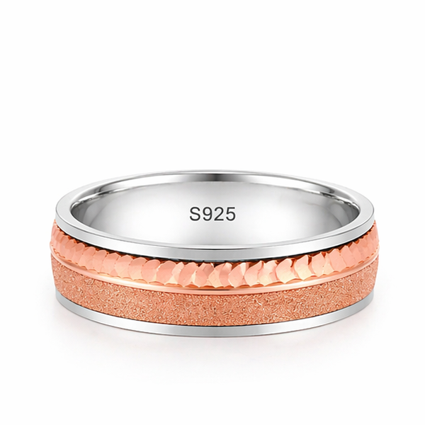 S925 Sterling Silver Rose Gold Dual Texture Couple Bands