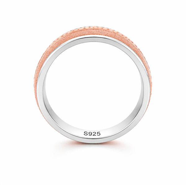 S925 Sterling Silver Rose Gold Dual Texture Couple Bands