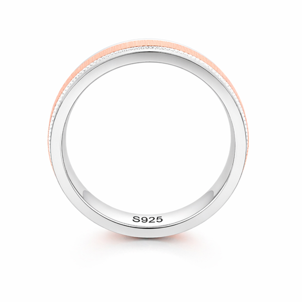S925 Sterling Silver Rose Gold Brushed Center Couple Bands