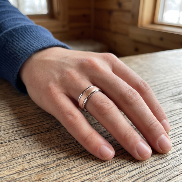Rose Gold Brushed Center Ring 925 Sterling Silver