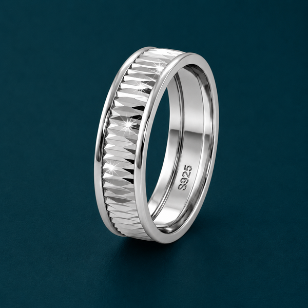 Diamond Cut Faceted 925 Sterling Silver Ring