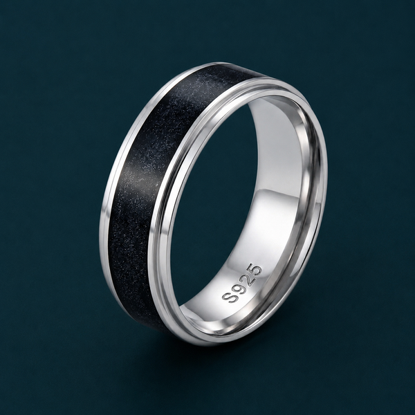 Galaxy Texture Black Inlay 925 Sterling Silver Ring