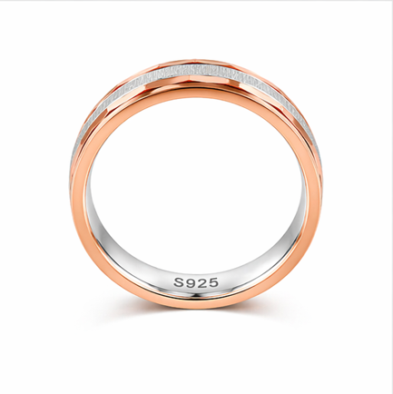 S925 Sterling Silver Rose Gold Two-Tone Couple Bands