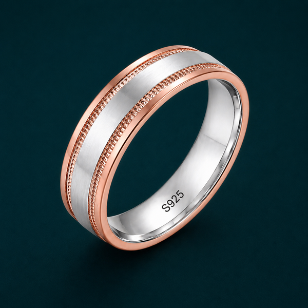 Rose Gold & Silver Matte Band Ring 925 Sterling Silver