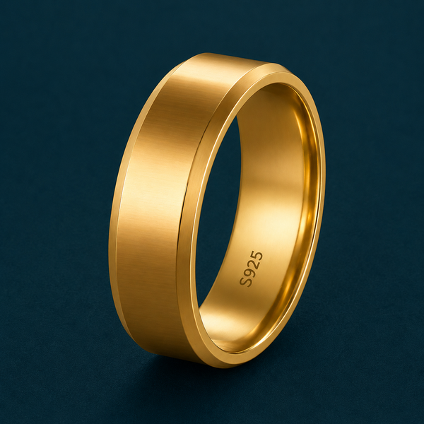 Classic Plain Gold Finish Ring 925 Sterling Silver