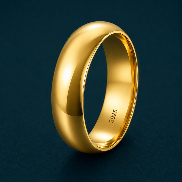 Premium Dome Gold Finish Ring 925 Sterling Silver