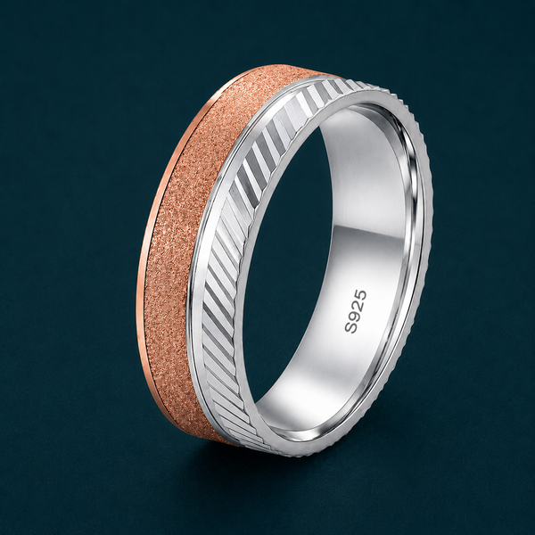 Premium Dual Tone Rose Gold Matte Ring 925 Sterling Silver