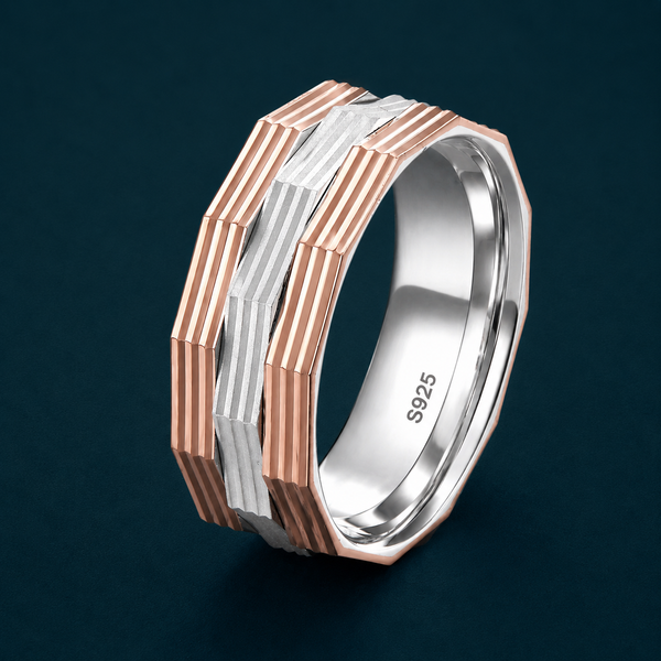 Luxury Dual Tone Geometric Ring 925 Sterling Silver