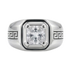 Premium S925 Silver Princess Cut Solitaire Ring with Greek Pattern Designer Band