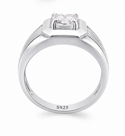 Premium S925 Silver Princess Cut Solitaire Ring with Matte Texture Designer Band